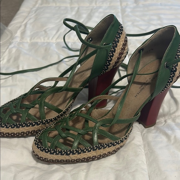 Dries Van Noten Shoes - Dries Van Noten Green and Red Heels with Lace-Up Design